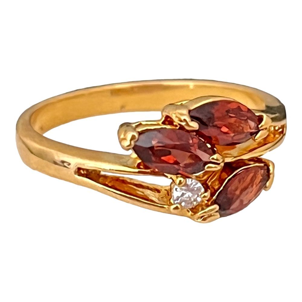Vintage 1970s Red Crystal Ring Bypass Size 6 Gold Plate NOS - 4Q